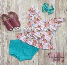 Load image into Gallery viewer, Blush and Aqua Rose Floral Bummie Set