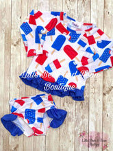 Load image into Gallery viewer, Red, White and Blue Popcicles Rash Guard Swimsuit