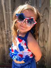 Load image into Gallery viewer, Red, White, and Blue Popsicles Skirted Ruffle 2 Piece Swim Suit