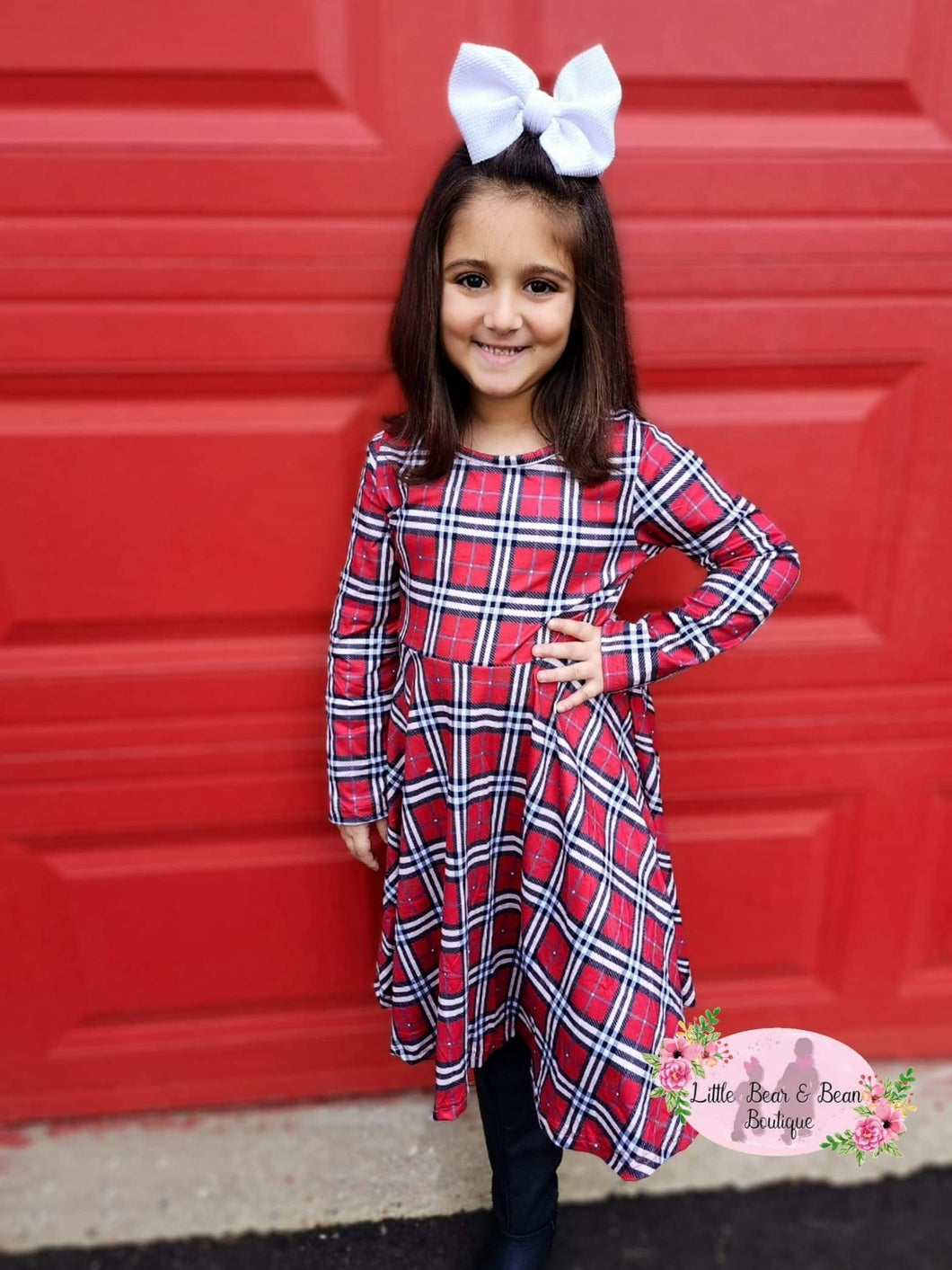 Black and Red Plaid Long Sleeve Dress