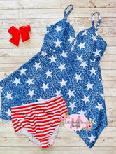 Load image into Gallery viewer, Faux Glitter Stars & Stripes Ladies Swim
