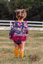 Load image into Gallery viewer, Plum Floral Ruffle Bum Romper