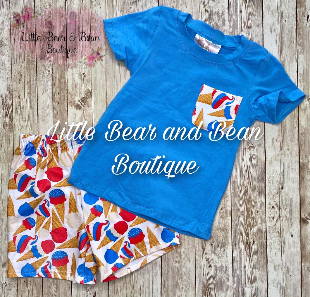 Red, White and Blue Ice Cream Short Set