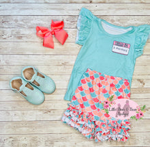 Load image into Gallery viewer, “Hello I’m A Mermaid” Ruffle Shorts Set