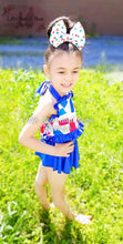 Load image into Gallery viewer, Red, White, and Blue Popsicles Skirted Ruffle 2 Piece Swim Suit