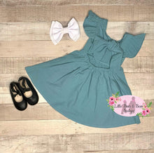 Load image into Gallery viewer, Dark Teal Ruffle Tie Back Linen Dress