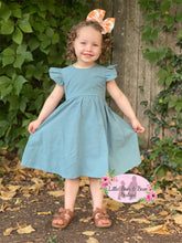 Load image into Gallery viewer, Dark Teal Ruffle Tie Back Linen Dress