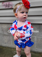 Load image into Gallery viewer, Red, White and Blue Popcicles Rash Guard Swimsuit