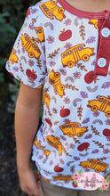 Load image into Gallery viewer, School Bus and Apples Button Shirt