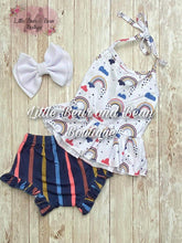 Load image into Gallery viewer, Rainy Rainbow Halter Shortie Set