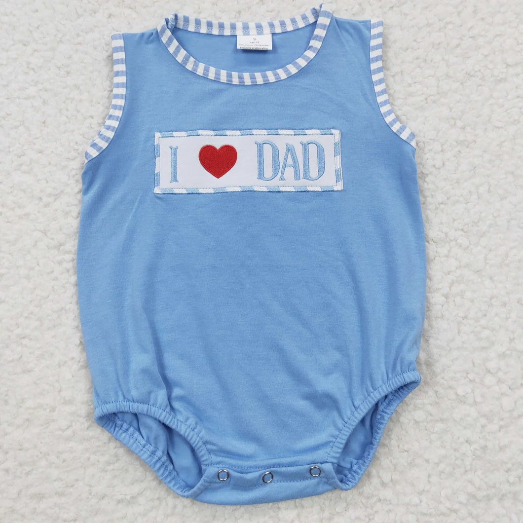 Pre-order RTS from Supplier Embroidery I ❤️ Dad Blue Romper