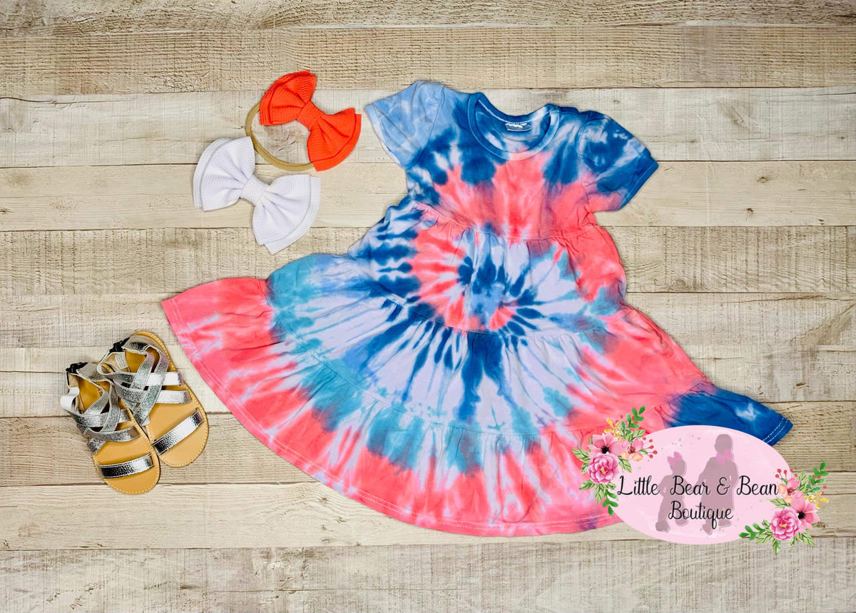 Faded Red, White, Blue Tie Dye Dress 6-12m
