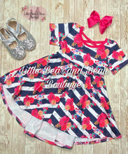 Load image into Gallery viewer, Navy Striped Floral High Low Dress