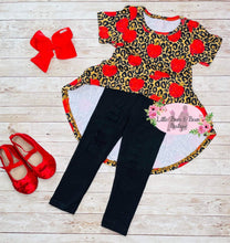 Load image into Gallery viewer, Leopard Apples High-Low Tunic With Distressed Leggings