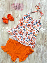Load image into Gallery viewer, Orange Floral Halter Shortie Set
