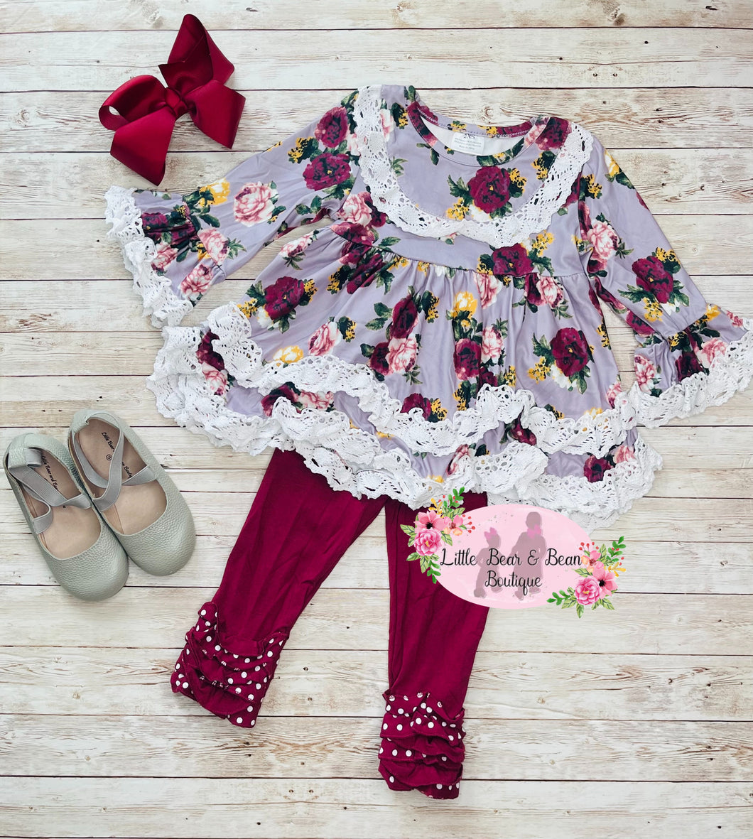 Merlot Floral Lace Tunic Icing Legging Set
