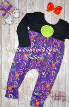 Load image into Gallery viewer, Purple Spooky Boo Bash Alley Cat Romper
