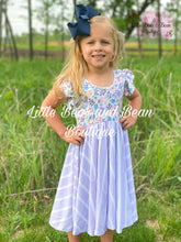 Load image into Gallery viewer, Purple Floral Striped Super Twirl Dress