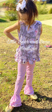 Load image into Gallery viewer, Gray and Mauve Floral Swing Top Ruffle Set