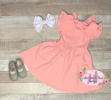 Load image into Gallery viewer, Coral Ruffle Tie Back Linen Dress