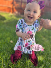 Load image into Gallery viewer, Wine Floral Peplum with Wine Velvet Belles