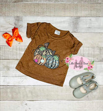 Load image into Gallery viewer, Mommy &amp; Me Three Pumpkins Brown T-Shirt- Ladies
