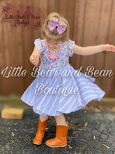 Load image into Gallery viewer, Purple Floral Striped Super Twirl Dress