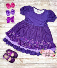 Load image into Gallery viewer, Purple Heart Triple Ruffle Twirl Dress