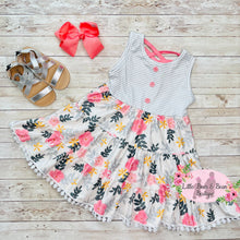 Load image into Gallery viewer, Pink & Gray Floral Striped Dress