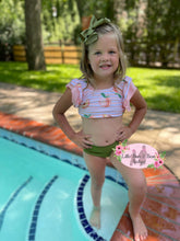 Load image into Gallery viewer, A girl model wearing peach two piece swimsuit