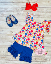 Load image into Gallery viewer, Dark Blue Ice Cream Cone Ruffle Shorts Set