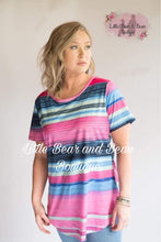 Load image into Gallery viewer, Ladies Navy and Pink Colorful Striped Top