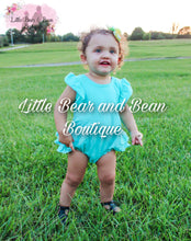 Load image into Gallery viewer, Aqua Ruffle Butt Romper