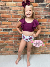 Load image into Gallery viewer, Plum Floral Ruffle 2 Piece Swim Suit