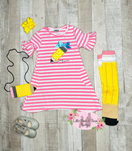 Load image into Gallery viewer, Striped Pencil Pocket Dress with Socks and Purse