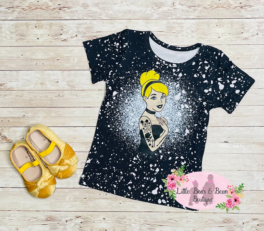 Mommy & Me Glass Slipper Princess Faux Bleached T-Shirt-Ladies