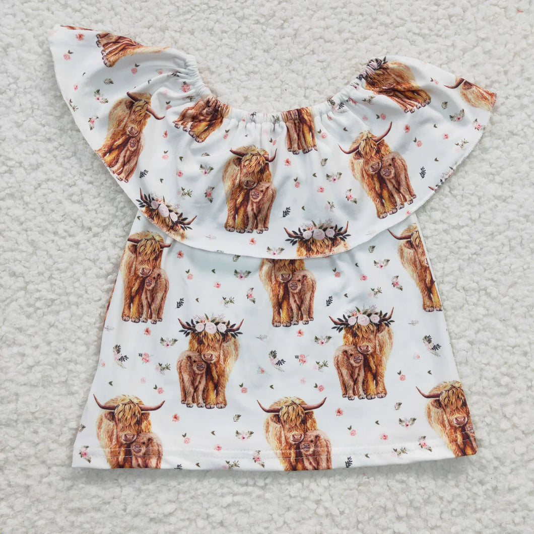 Pre-order RTS from Supplier Off The Shoulder Highland Cow Shirt