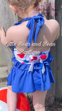 Load image into Gallery viewer, Red, White, and Blue Popsicles Skirted Ruffle 2 Piece Swim Suit