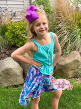 Load image into Gallery viewer, Blue Tropical High Low Skirt w/Crop Top