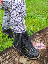 Load image into Gallery viewer, Black Glitter Combat Boots