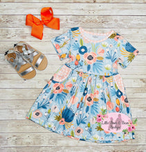 Load image into Gallery viewer, Orange & Sky Blue Floral Dress