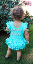 Load image into Gallery viewer, Aqua Ruffle Butt Romper