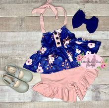 Load image into Gallery viewer, Blue Floral Halter Short Set