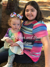 Load image into Gallery viewer, Ladies Navy and Pink Colorful Striped Top