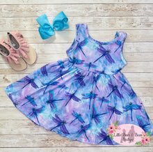 Load image into Gallery viewer, Mommy & Me Watercolor Dragon Fly Sleeveless Child Dress