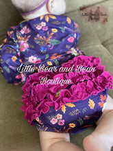 Load image into Gallery viewer, Plum Floral Ruffle Bum Romper