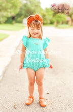 Load image into Gallery viewer, Aqua Ruffle Butt Romper