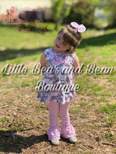 Load image into Gallery viewer, Gray and Mauve Floral Swing Top Ruffle Set