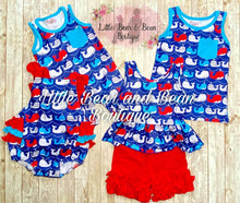 Load image into Gallery viewer, Red, White and Blue Whales Tank Icing Short Set