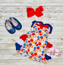 Load image into Gallery viewer, Dark Blue Ice Cream Cone Ruffle Romper